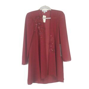 Coldwater Creek 8 Duster Cardigan Jacket Sheer Sequin Red Open Front Womens